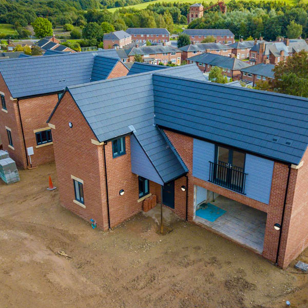 Ariel view of new house being built