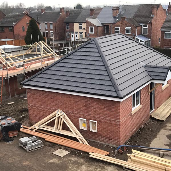 Arial photo of new bungalow being built