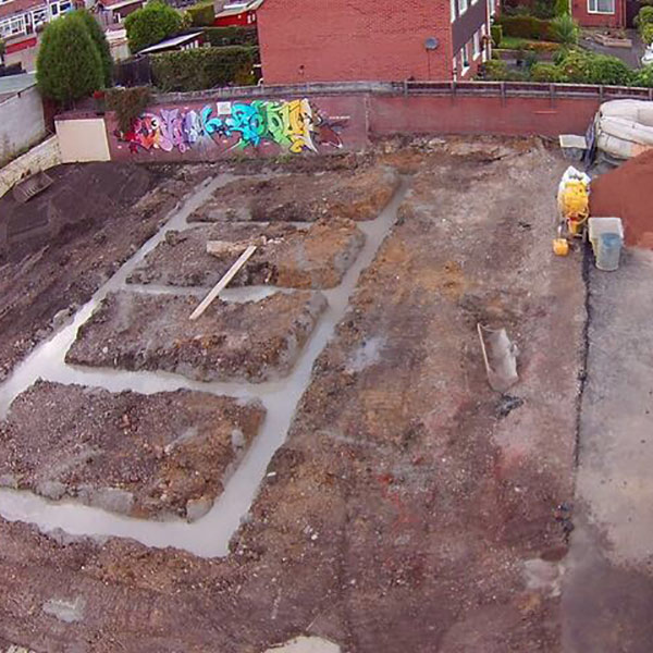 Freshly laid building foundations