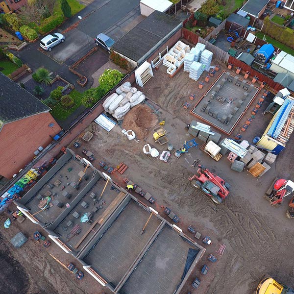 Arial view of a housing development being built