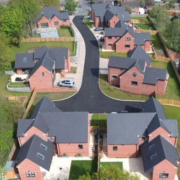Arial view of a newly built housing estate