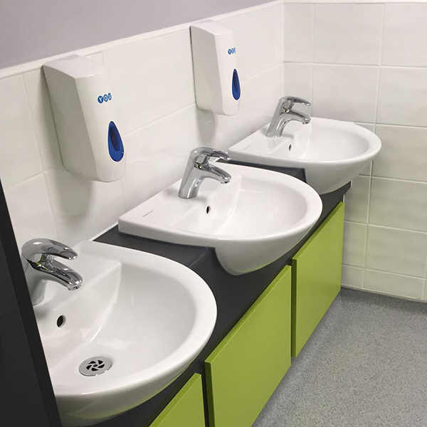 Three new washroom sinks