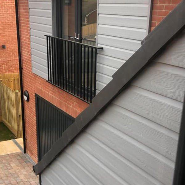 Upstairs window and balcony railing